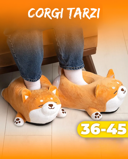 Pofuduk Corgi Peluş Ev Terliği