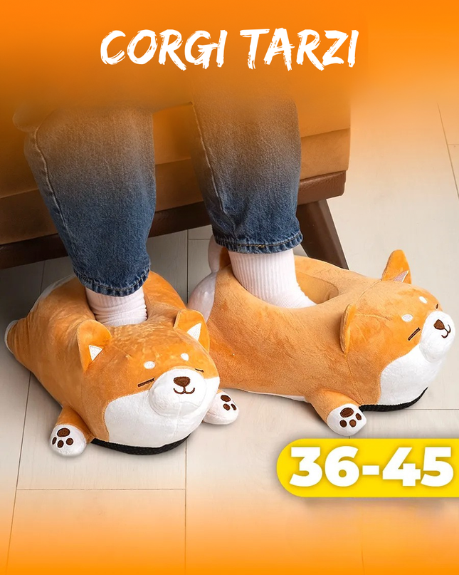 Pofuduk Corgi Peluş Ev Terliği