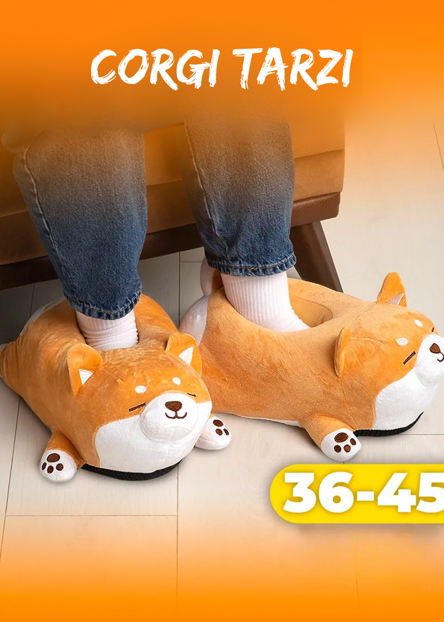 Pofuduk Corgi Peluş Ev Terliği