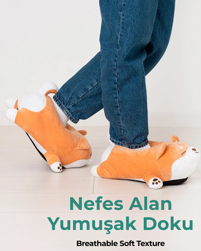 Pofuduk Corgi Peluş Ev Terliği